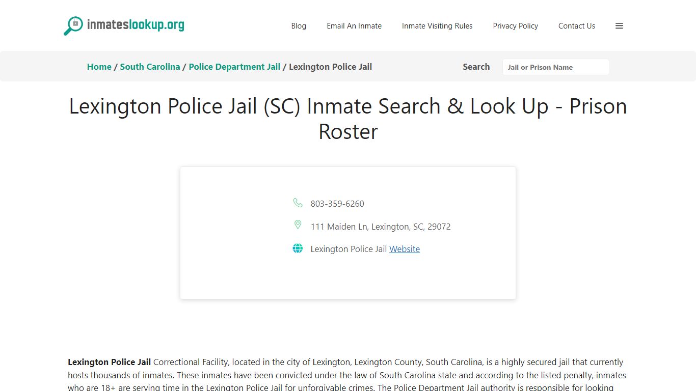 Lexington Police Jail (SC) Inmate Search & Look Up - Prison Roster