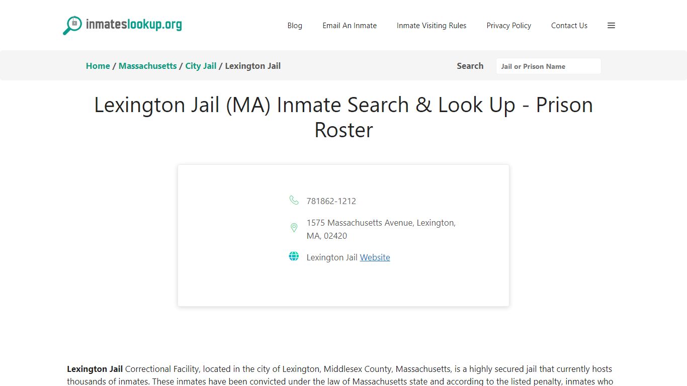 Lexington Jail (MA) Inmate Search & Look Up - Prison Roster