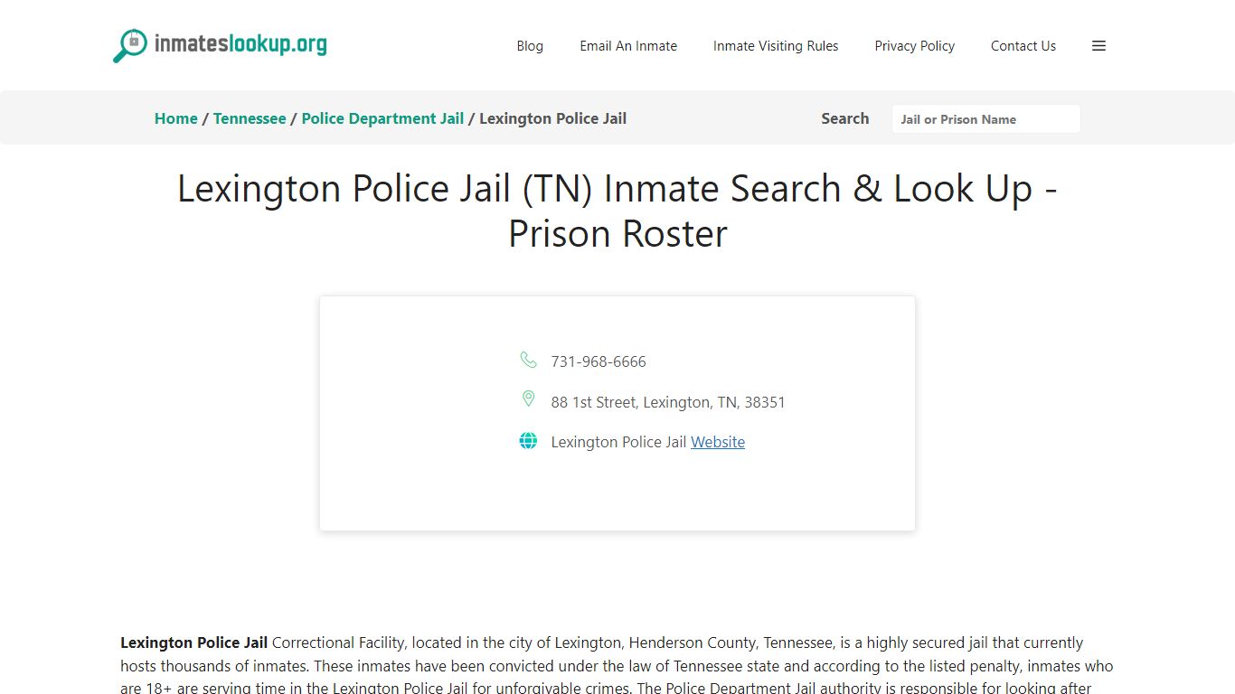 Lexington Police Jail (TN) Inmate Search & Look Up - Prison Roster